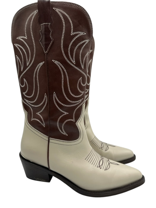 Partow Shoe Size 39.5 Brown & White Leather Pointed Toe Western Knee High Boots Brown & White / 39.5