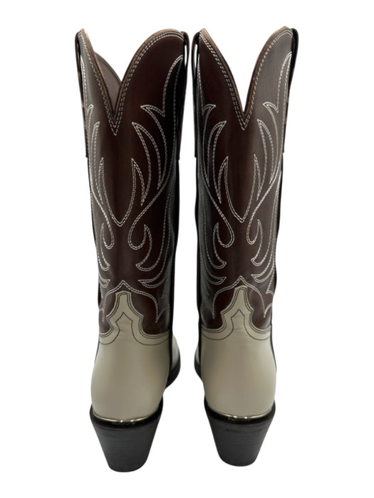 Partow Shoe Size 39.5 Brown & White Leather Pointed Toe Western Knee High Boots Brown & White / 39.5