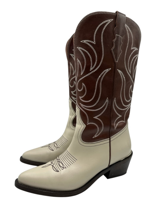 Partow Shoe Size 39.5 Brown & White Leather Pointed Toe Western Knee High Boots Brown & White / 39.5