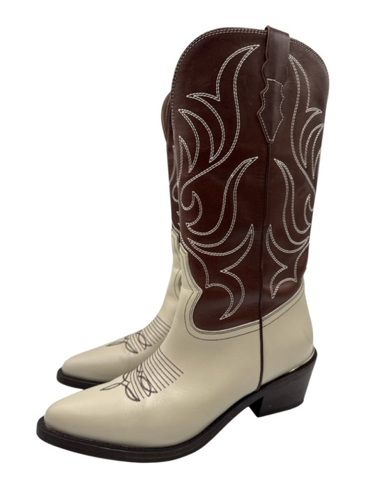 Partow Shoe Size 39.5 Brown & White Leather Pointed Toe Western Knee High Boots Brown & White / 39.5