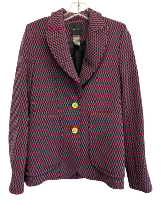 Smythe Size 4 Red & Navy Blue Print Nylon & Elastane 2 Buttons Blazer Jacket Red & Navy Blue Print / 4