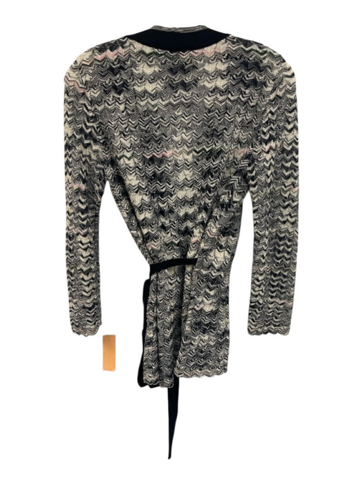 M Missoni Size 8 Black, Cream, Pink Merino Wool & Viscose Long Sleeve Cardigan Black, Cream, Pink / 8