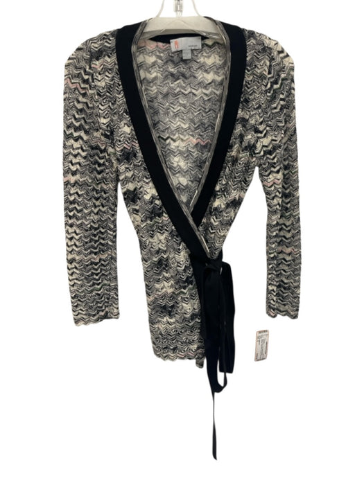 M Missoni Size 8 Black, Cream, Pink Merino Wool & Viscose Long Sleeve Cardigan Black, Cream, Pink / 8