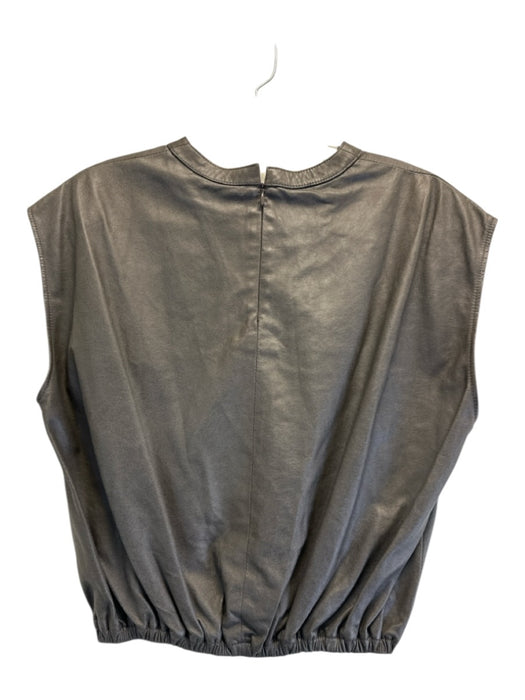 TWP Size S Gray Leather Sleeveless Elastic Waist Vest Top Gray / S