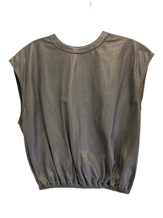 TWP Size S Gray Leather Sleeveless Elastic Waist Vest Top Gray / S