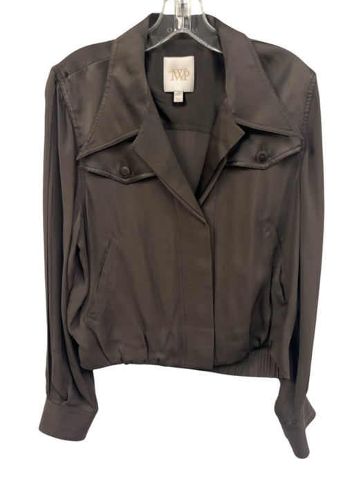 TWP Size S Taupe Brown Silk Fabric Block Buttons Long Puff Sleeve Jacket Taupe Brown / S
