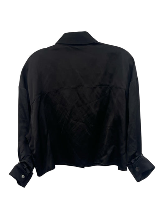 TWP Size XS/S Black Viscose & Linen Scrunch Sleeve Buttons Collar Crop Top Black / XS/S