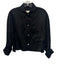 TWP Size XS/S Black Viscose & Linen Scrunch Sleeve Buttons Collar Crop Top Black / XS/S