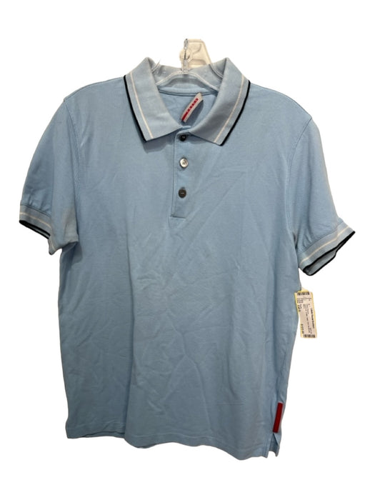 Prada Size Est S Light blue Cotton Solid Polo Men's Short Sleeve Est S