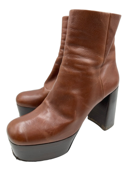 Prada Shoe Size 41.5 Brown Leather Calf High Platform Wooden Base Side Zip Boots Brown / 41.5