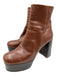 Prada Shoe Size 41.5 Brown Leather Calf High Platform Wooden Base Side Zip Boots Brown / 41.5