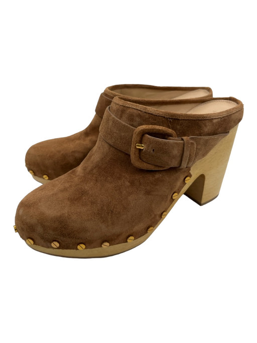 Veronica Beard Shoe Size 10.5 Brown & Beige Suede & Wood Almond Toe Clog Pumps Brown & Beige / 10.5