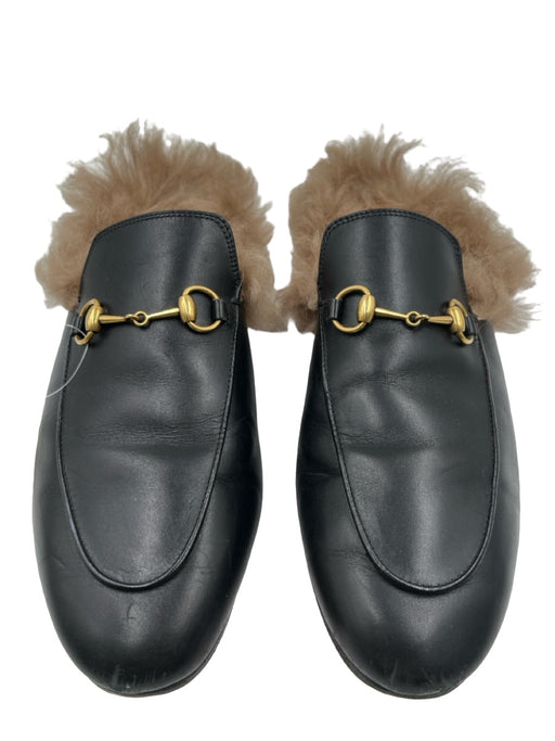 Gucci Shoe Size 10 Black & Brown Leather Fur Line Detail Slip On Loafers Black & Brown / 10