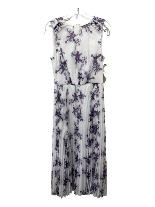 Jason Wu Size 8 White & Purple Polyester Floral Round Neck Sleeveless Dress White & Purple / 8