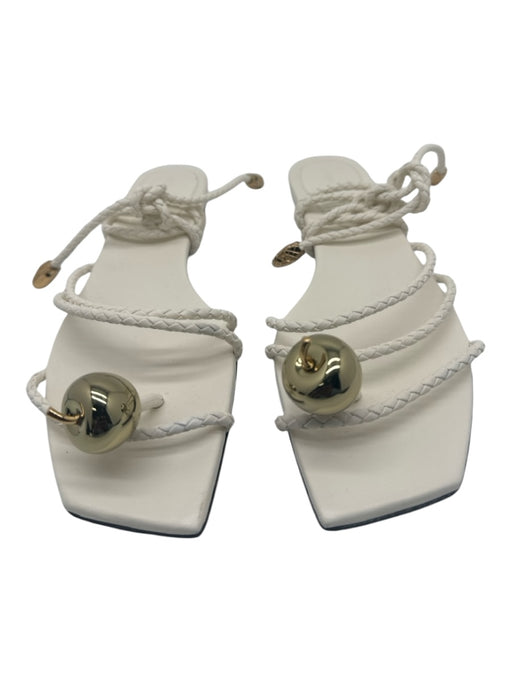 Bottega Veneta Shoe Size 41.5 White & Gold Leather Braided Apple Flat Sandals White & Gold / 41.5