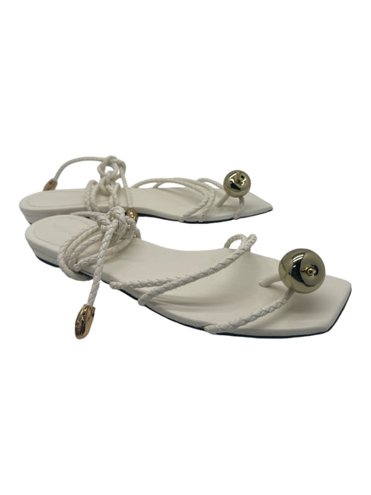 Bottega Veneta Shoe Size 41.5 White & Gold Leather Braided Apple Flat Sandals White & Gold / 41.5