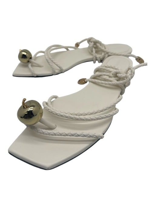 Bottega Veneta Shoe Size 41.5 White & Gold Leather Braided Apple Flat Sandals White & Gold / 41.5