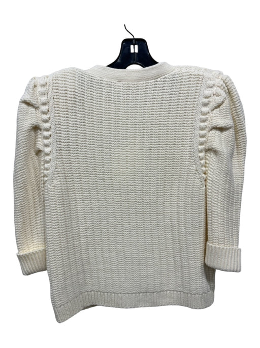 L'agence Size L Cream Cotton Blend Pom Pom Puff Shoulder 3/4 Sleeve Cardigan Cream / L