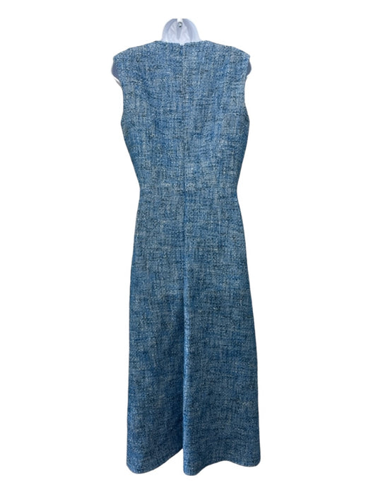 Emilia Wickstead Size 8 Blue Print Cotton & Polyester Tweed Midi Dress Blue Print / 8