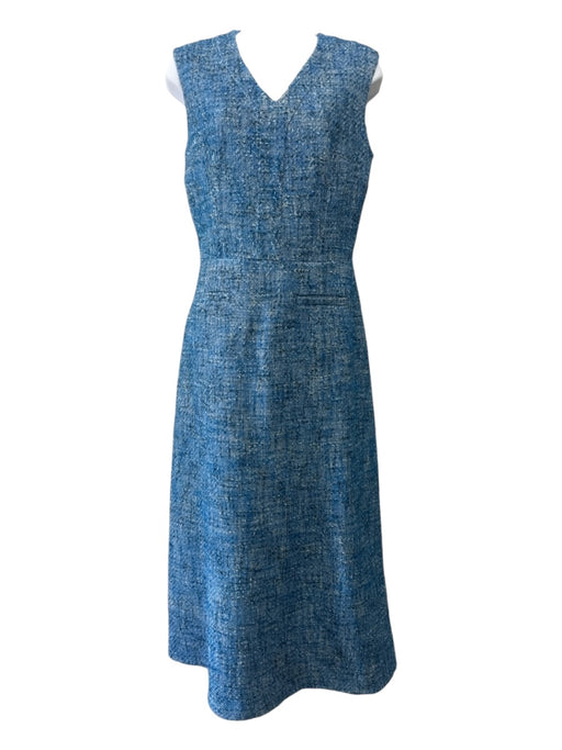 Emilia Wickstead Size 8 Blue Print Cotton & Polyester Tweed Midi Dress Blue Print / 8