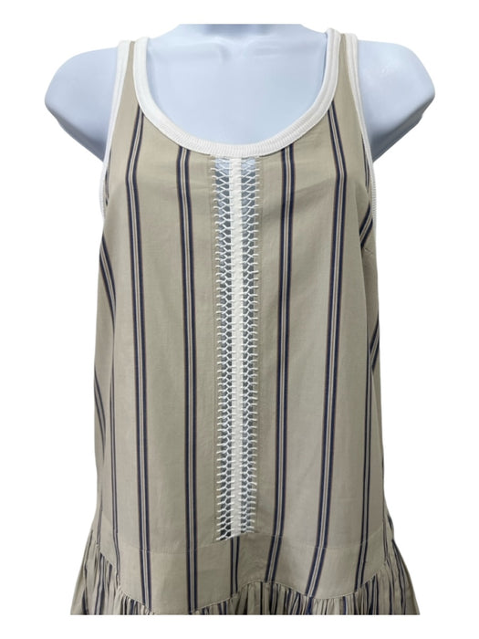 Diotima Size 2/M Beige, Navy, White Poplin Cotton Vertical Stripes Midi Dress Beige, Navy, White / 2/M