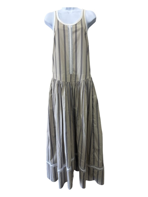 Diotima Size 2/M Beige, Navy, White Poplin Cotton Vertical Stripes Midi Dress Beige, Navy, White / 2/M