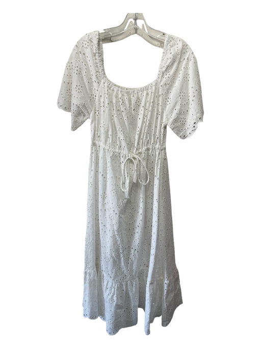 Natalie Martin Size M White Cotton Short Sleeve Eyelet Drawstring Waist Dress White / M