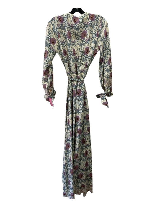 Natalie Martin Size XS Cream, Purple, Blue Rayon Floral Long Sleeve Wrap Dress Cream, Purple, Blue / XS