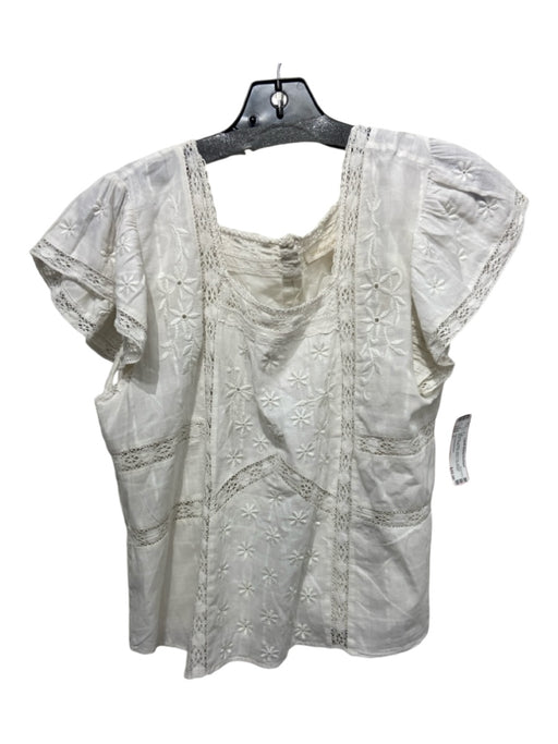 Loveshackfancy Size L Off White Cotton Lace Trim Square Neck Top Off White / L