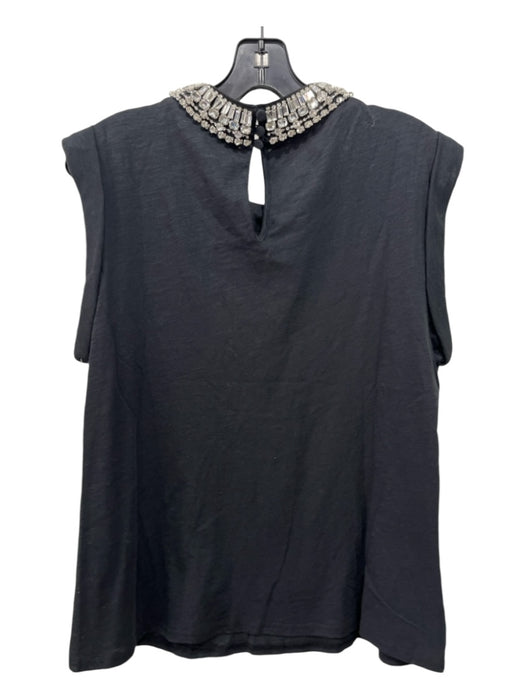 Cinq a Sept Size M Black & Crystals Cotton Crystal Embellishments Sleeveless Top Black & Crystals / M