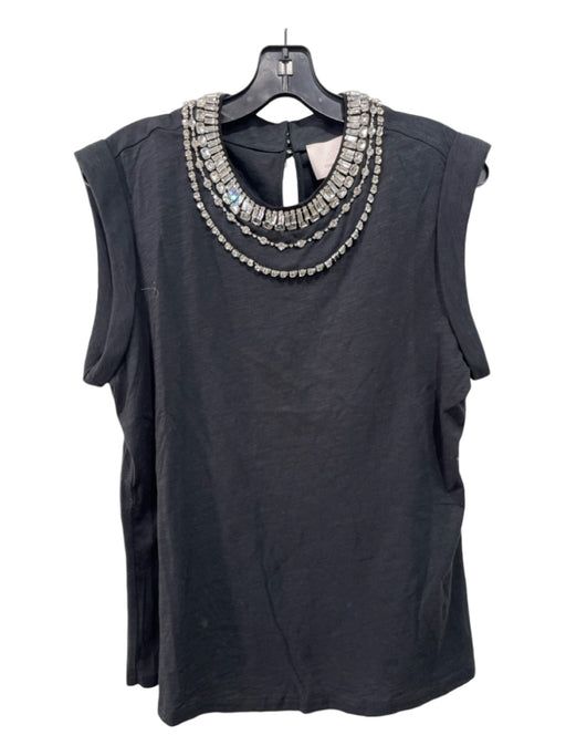 Cinq a Sept Size M Black & Crystals Cotton Crystal Embellishments Sleeveless Top Black & Crystals / M