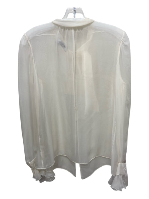 Valentino Size M Ivory White Silk Sheer Back Button Long Sleeve Tie Neck Top Ivory White / M