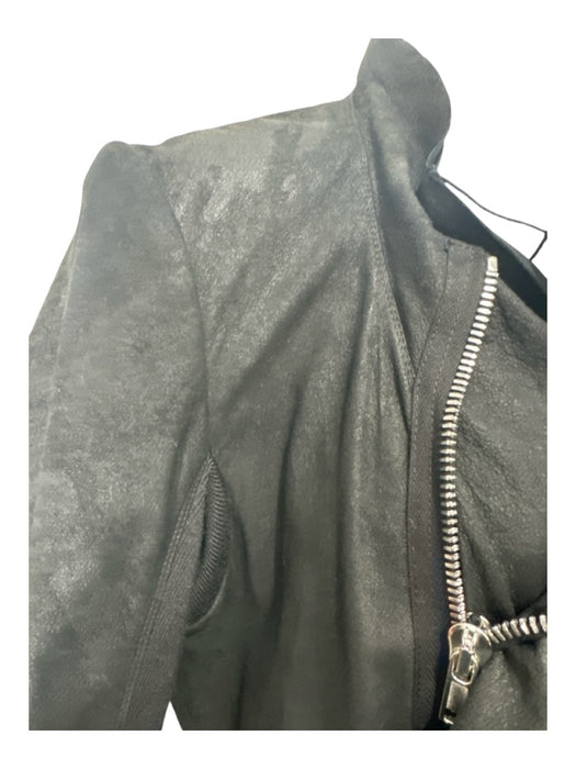 Rick Owens Size M Black Leather & Silk Draped Long Sleeve Moto Jacket Black / M