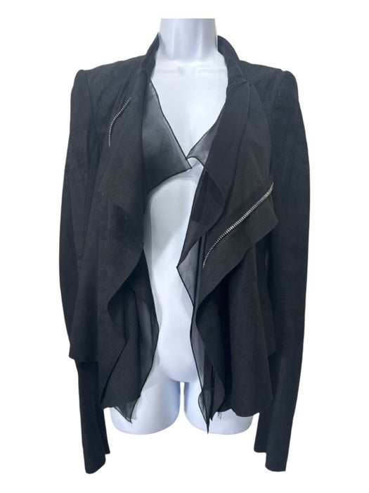 Rick Owens Size M Black Leather & Silk Draped Long Sleeve Moto Jacket Black / M