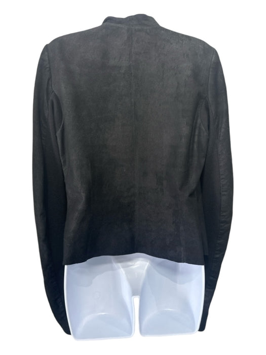 Rick Owens Size M Black Leather & Silk Draped Long Sleeve Moto Jacket Black / M