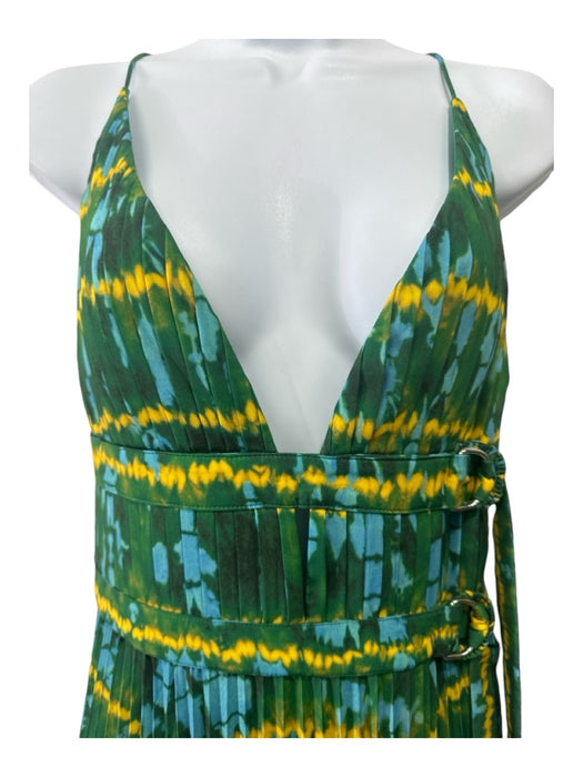 Altuzarra Size 42/L Green, Yellow, Blue Polyester Pleated Tie Dye Dress Green, Yellow, Blue / 42/L