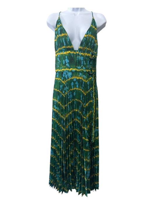 Altuzarra Size 42/L Green, Yellow, Blue Polyester Pleated Tie Dye Dress Green, Yellow, Blue / 42/L