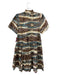 Hunter Bell Size M Brown, Cream, Blue Cotton V Neck Abstract Knee length Dress Brown, Cream, Blue / M