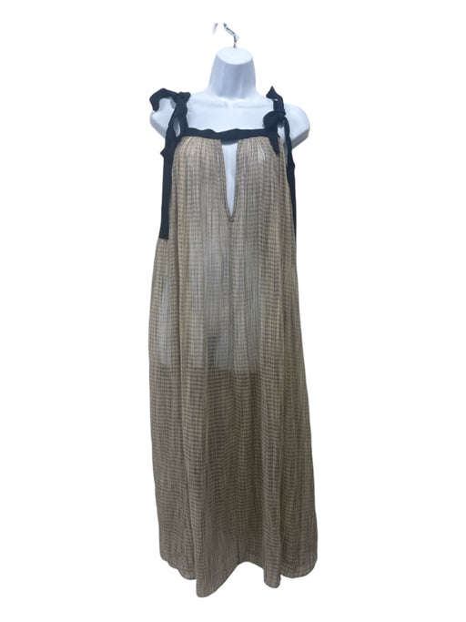 Ulla Johnson Size L Cream & Black Silk & Cotton Gauze Ribbon Straps Dress Cream & Black / L