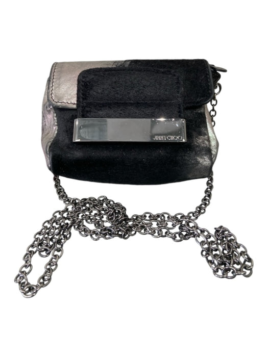 Jimmy Choo Black & Silver Leather Calf Hair Chain Strap Flap Bag Black & Silver / Mini