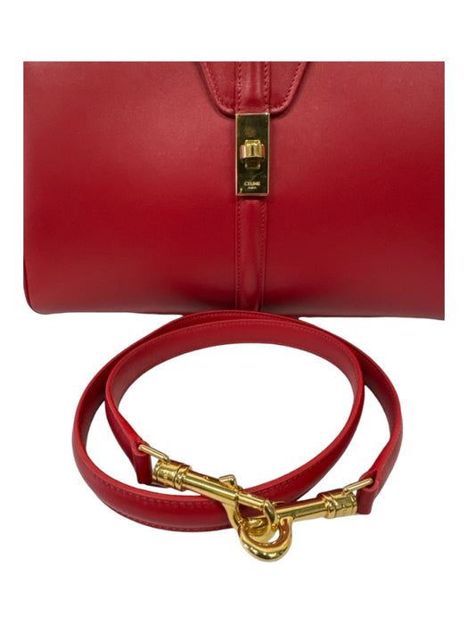 Celine Red Leather Turnlock Gold Hardware Flap Top Handle Bag Red / M