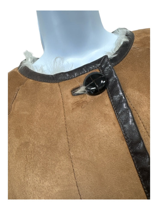 Gucci Size 38 Tan & brown Leather Shearling Button Front Short Sleeve Coat Tan & brown / 38