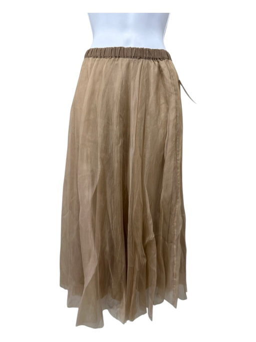 Louiza Babouryan Size M Tan Brown Silk organza overlay Elastic Waist Lined Skirt Tan Brown / M