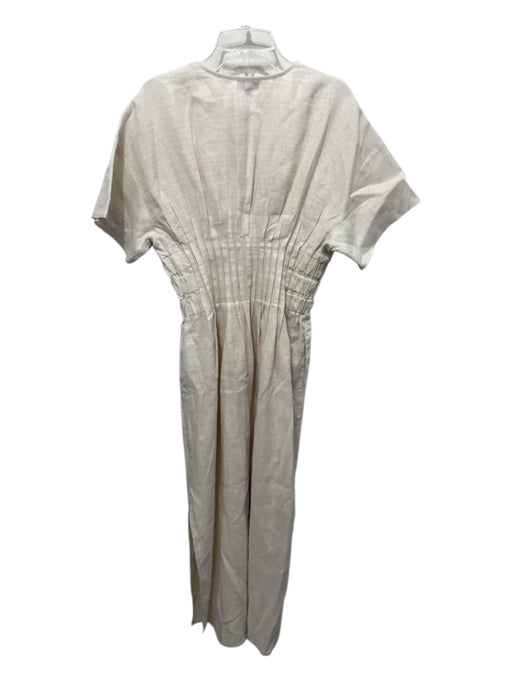 Staud Size S Light Beige Linen pintuck waist Pleated Short Sleeve Midi Dress Light Beige / S