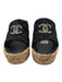 Chanel Shoe Size 41 Black, Tan & Gold Canvas Raffia Base Quilted Wedge Sandals Black, Tan & Gold / 41