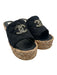 Chanel Shoe Size 41 Black, Tan & Gold Canvas Raffia Base Quilted Wedge Sandals Black, Tan & Gold / 41