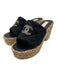 Chanel Shoe Size 41 Black, Tan & Gold Canvas Raffia Base Quilted Wedge Sandals Black, Tan & Gold / 41