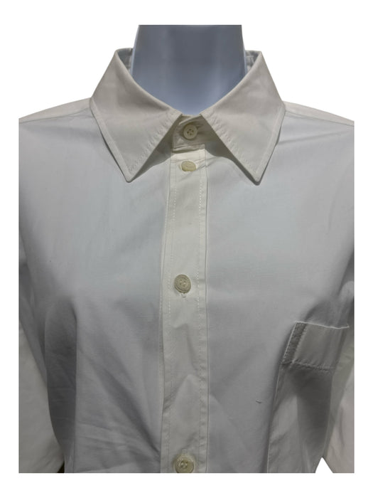 Balenciaga Size 36 White Cotton Long Sleeve Button Up & Collar Side Slits Dress White / 36