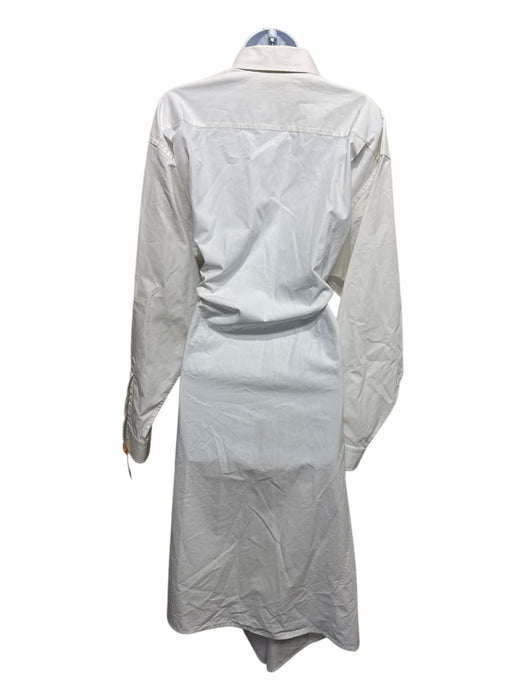 Balenciaga Size 36 White Cotton Long Sleeve Button Up & Collar Side Slits Dress White / 36