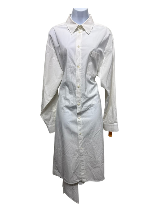 Balenciaga Size 36 White Cotton Long Sleeve Button Up & Collar Side Slits Dress White / 36